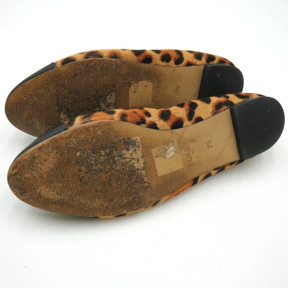 J.Crew Shoes Womens Size 7.5 Leopard Calf Hair Black Cap Toe Ballet Flats - Picture 6 of 8